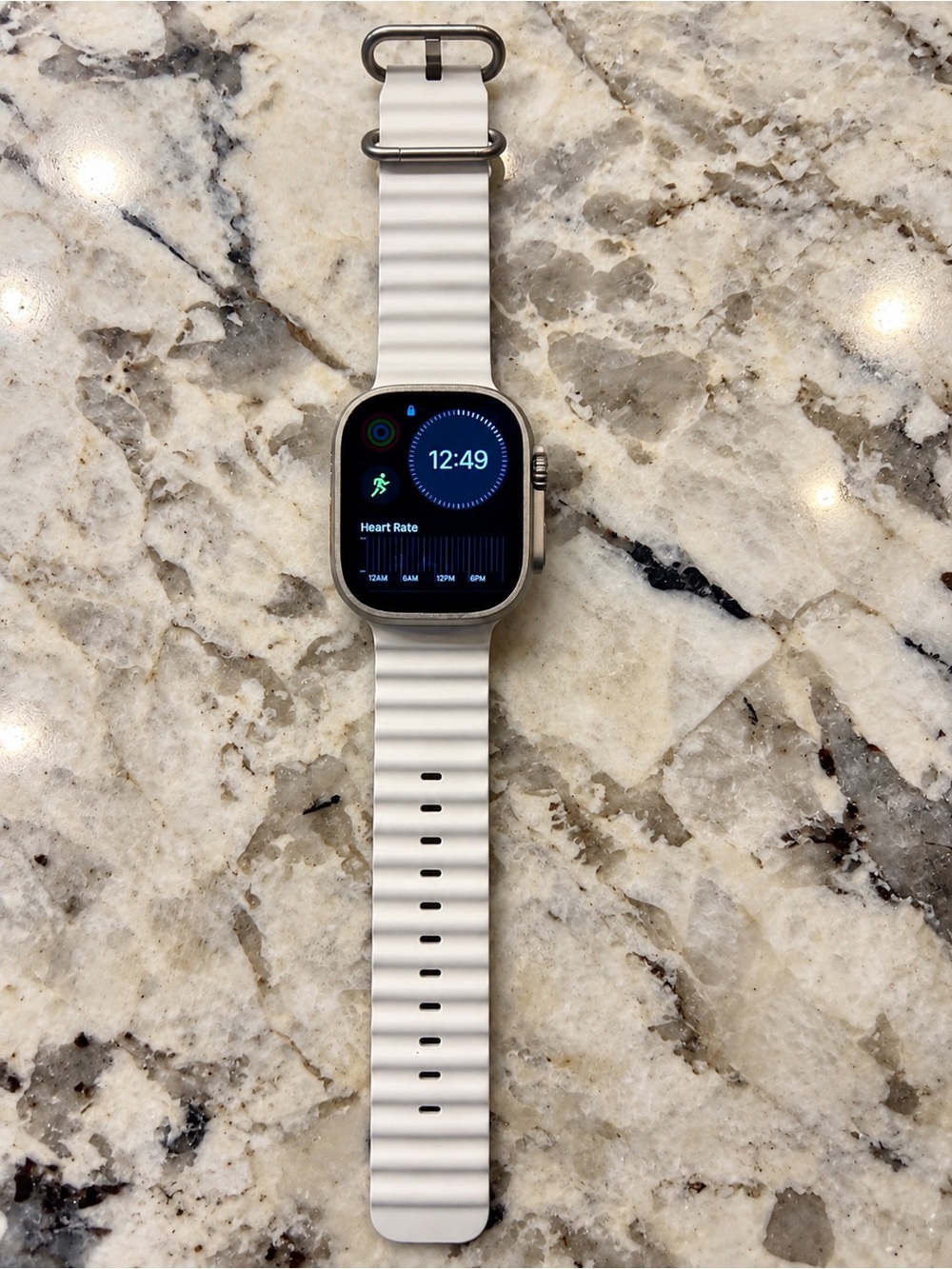 Apple Watch Ultra 2 with White Ribbed Silicone Band